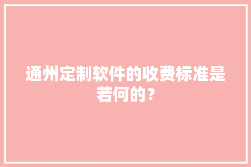 通州定制软件的收费标准是若何的？
