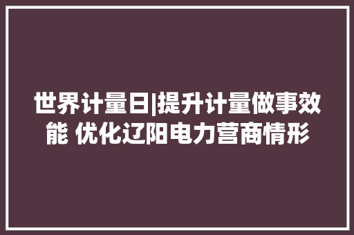 世界计量日|提升计量做事效能 优化辽阳电力营商情形