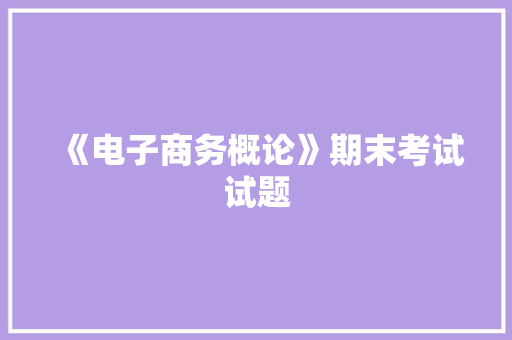 《电子商务概论》期末考试试题