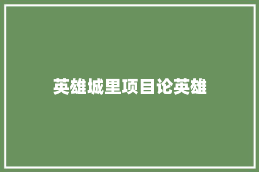 英雄城里项目论英雄