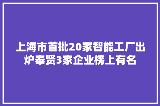 上海市首批20家智能工厂出炉奉贤3家企业榜上有名