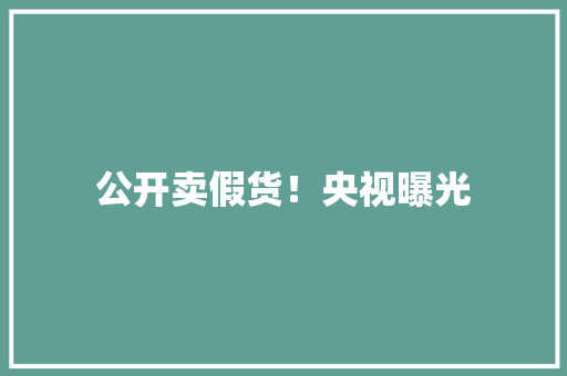 公开卖假货！央视曝光
