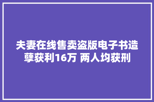 夫妻在线售卖盗版电子书造孽获利16万 两人均获刑