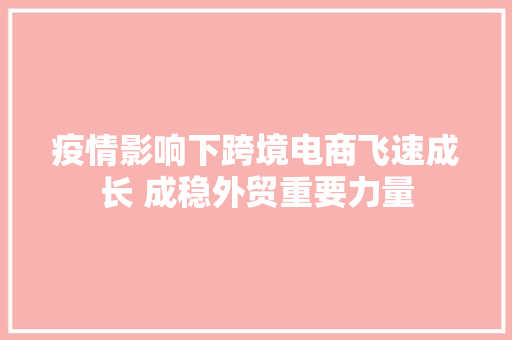 疫情影响下跨境电商飞速成长 成稳外贸重要力量