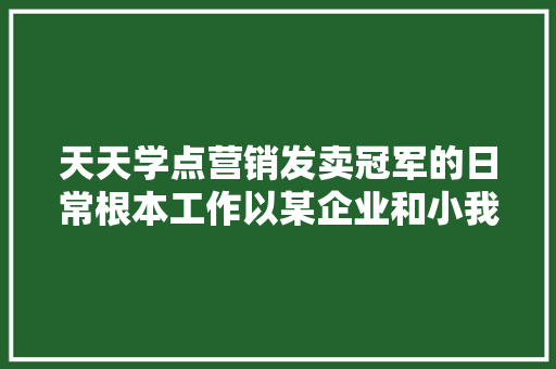 天天学点营销发卖冠军的日常根本工作以某企业和小我为例
