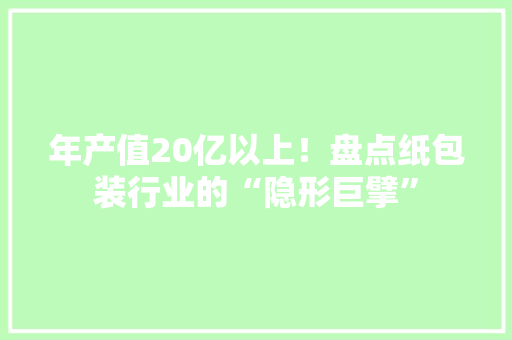年产值20亿以上！盘点纸包装行业的“隐形巨擘”