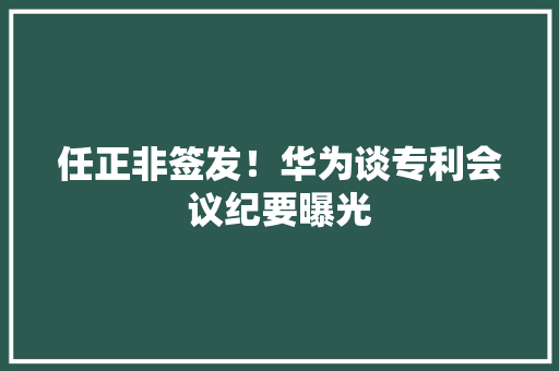 任正非签发！华为谈专利会议纪要曝光