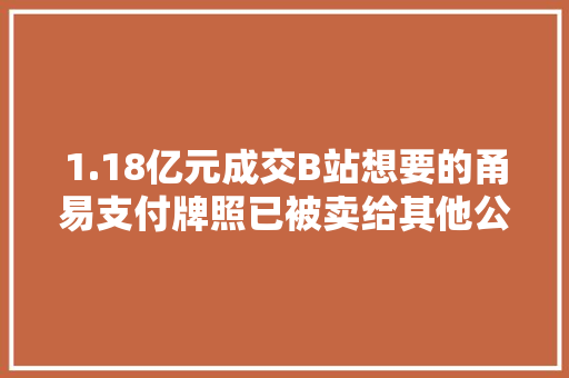 1.18亿元成交B站想要的甬易支付牌照已被卖给其他公司 1.18亿元成交B站想要的甬易支付牌照已被卖给其他公司 人工智能
