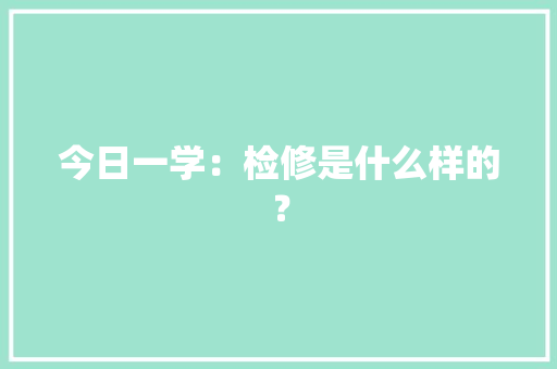 今日一学：检修是什么样的？