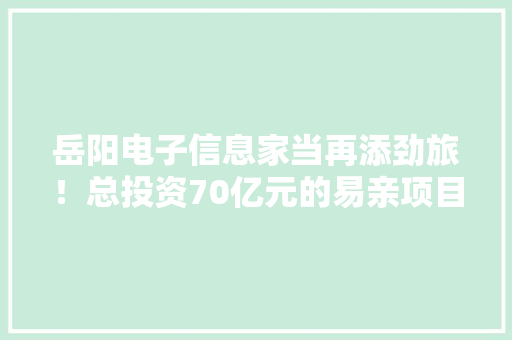 岳阳电子信息家当再添劲旅！总投资70亿元的易亲项目落户新港区
