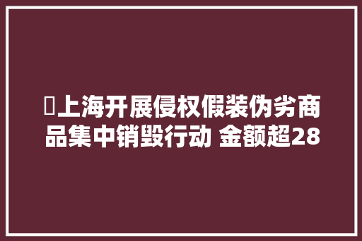 ​上海开展侵权假装伪劣商品集中销毁行动 金额超2800万元