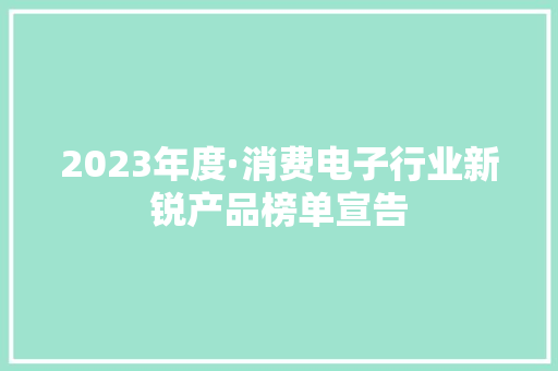 2023年度·消费电子行业新锐产品榜单宣告