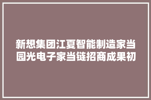 新想集团江夏智能制造家当园光电子家当链招商成果初现！