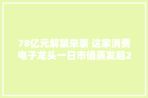 78亿元解禁来袭 这家消费电子龙头一日市值蒸发超20亿元