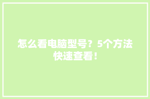 怎么看电脑型号？5个方法快速查看！