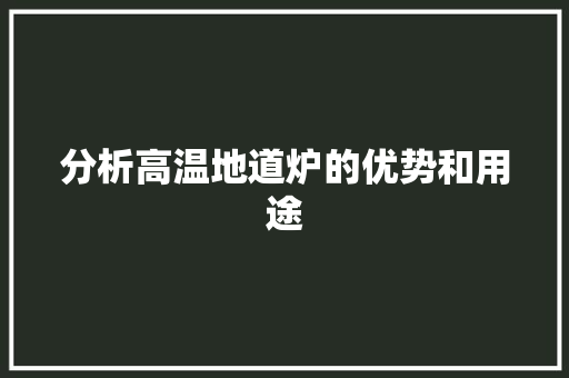 分析高温地道炉的优势和用途