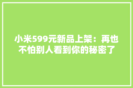 小米599元新品上架：再也不怕别人看到你的秘密了