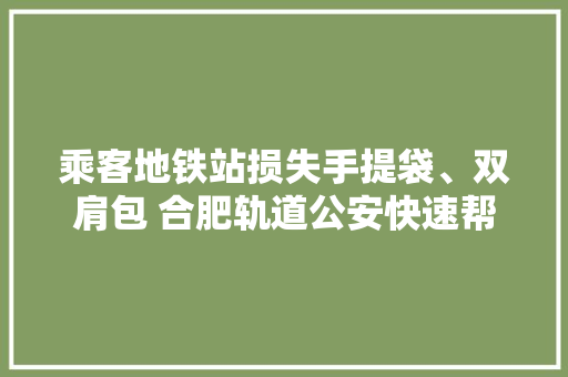 乘客地铁站损失手提袋、双肩包 合肥轨道公安快速帮找回 乘客地铁站损失手提袋、双肩包 合肥轨道公安快速帮找回 互联通信