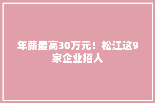 年薪最高30万元！松江这9家企业招人