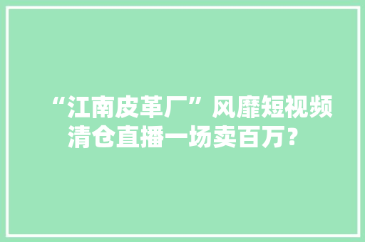 “江南皮革厂”风靡短视频清仓直播一场卖百万？