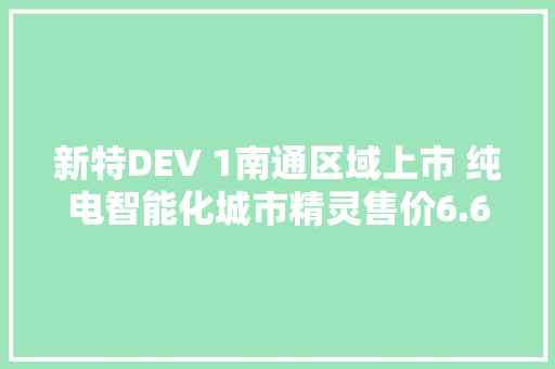新特DEV 1南通区域上市 纯电智能化城市精灵售价6.69万起