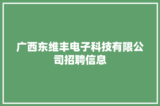 广西东维丰电子科技有限公司招聘信息