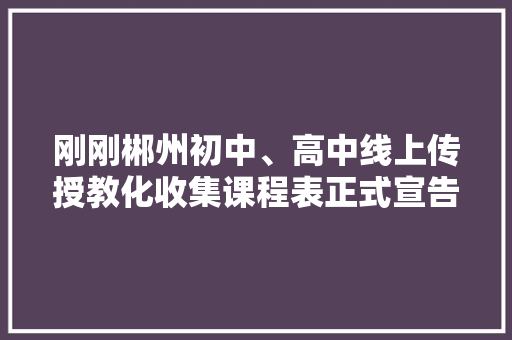 刚刚郴州初中、高中线上传授教化收集课程表正式宣告 刚刚郴州初中、高中线上传授教化收集课程表正式宣告 智能科技