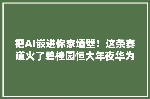 把AI嵌进你家墙壁！这条赛道火了碧桂园恒大年夜华为忙入局
