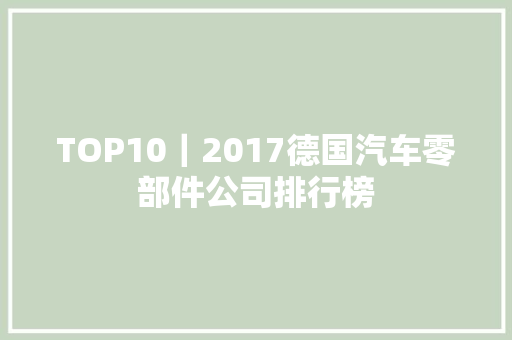 TOP10｜2017德国汽车零部件公司排行榜