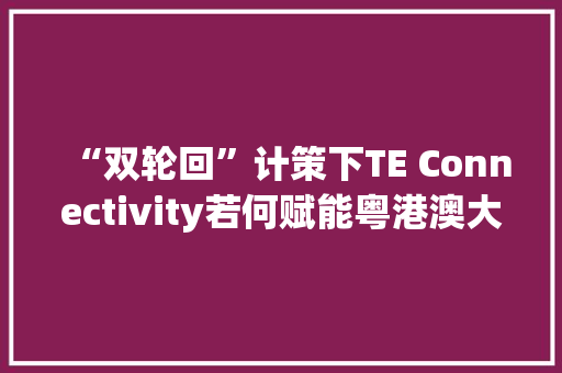 “双轮回”计策下TE Connectivity若何赋能粤港澳大年夜湾区 智能科技