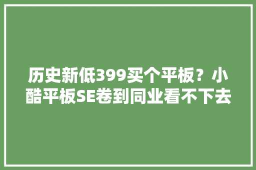 历史新低399买个平板？小酷平板SE卷到同业看不下去了