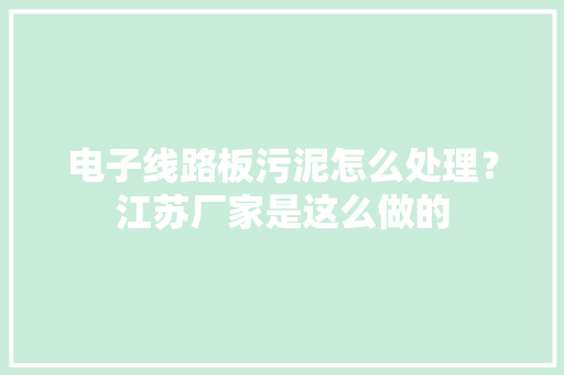 电子线路板污泥怎么处理？江苏厂家是这么做的