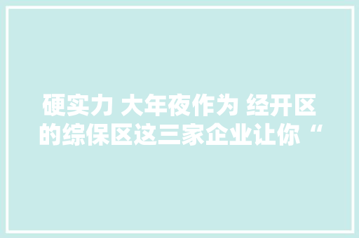 硬实力 大年夜作为 经开区的综保区这三家企业让你“大年夜开眼界”