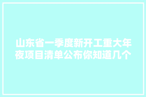 山东省一季度新开工重大年夜项目清单公布你知道几个？