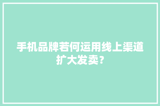 手机品牌若何运用线上渠道扩大发卖？