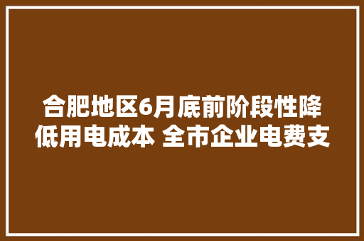 合肥地区6月底前阶段性降低用电成本 全市企业电费支出估量削减3.6亿元