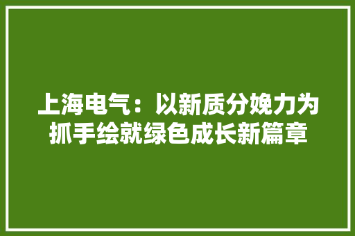 上海电气：以新质分娩力为抓手绘就绿色成长新篇章