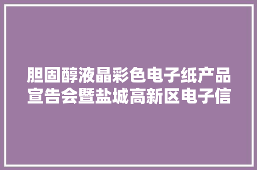 胆固醇液晶彩色电子纸产品宣告会暨盐城高新区电子信息家当招商推介会成功举办
