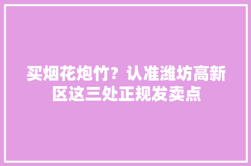 买烟花炮竹？认准潍坊高新区这三处正规发卖点