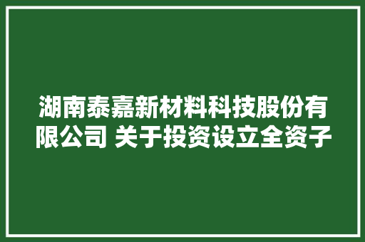 湖南泰嘉新材料科技股份有限公司 关于投资设立全资子公司的通知书记 湖南泰嘉新材料科技股份有限公司 关于投资设立全资子公司的通知书记 互联通信