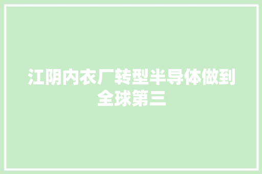 江阴内衣厂转型半导体做到全球第三 江阴内衣厂转型半导体做到全球第三 人工智能