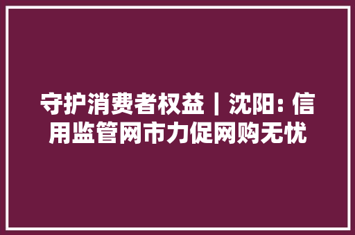 守护消费者权益｜沈阳: 信用监管网市力促网购无忧 守护消费者权益｜沈阳: 信用监管网市力促网购无忧 智能科技
