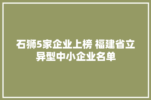 石狮5家企业上榜 福建省立异型中小企业名单