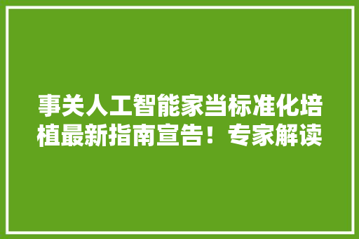 事关人工智能家当标准化培植最新指南宣告！专家解读