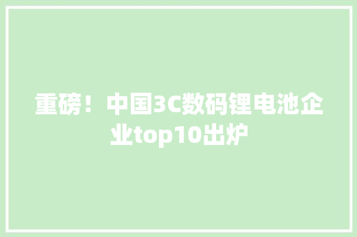 重磅！中国3C数码锂电池企业top10出炉