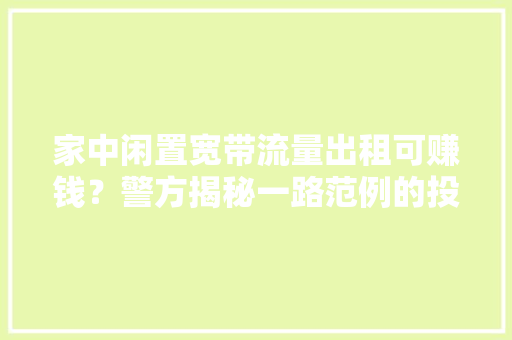 家中闲置宽带流量出租可赚钱？警方揭秘一路范例的投资诱骗案
