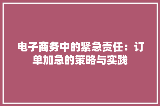 电子商务中的紧急责任：订单加急的策略与实践