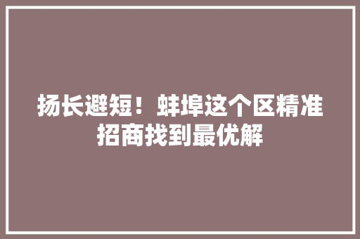 扬长避短！蚌埠这个区精准招商找到最优解