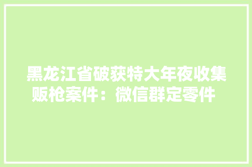 黑龙江省破获特大年夜收集贩枪案件：微信群定零件 按买家发来的视频自己组装枪支