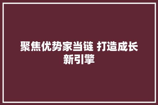 聚焦优势家当链 打造成长新引擎